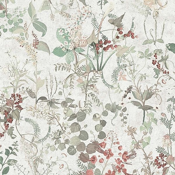 Bricoflor Schwedische Tapete mit Blumen in Weiß Grün Rot Vintage Blumentape günstig online kaufen