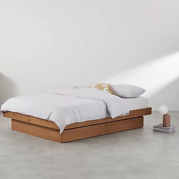 Meiko Plattformbett mit Stauraum (180 x 200 cm), Pinie mit Eichenfinish - M günstig online kaufen