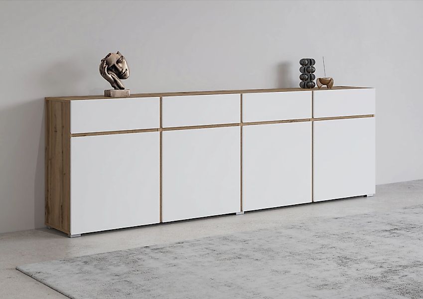 INOSIGN Sideboard "Cross,Breite 225 cm, moderne grifflose Kommode,4 Türen/4 günstig online kaufen