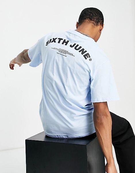 Sixth June – T-Shirt in Blau mit abgerundetem Logo und Print hinten günstig online kaufen