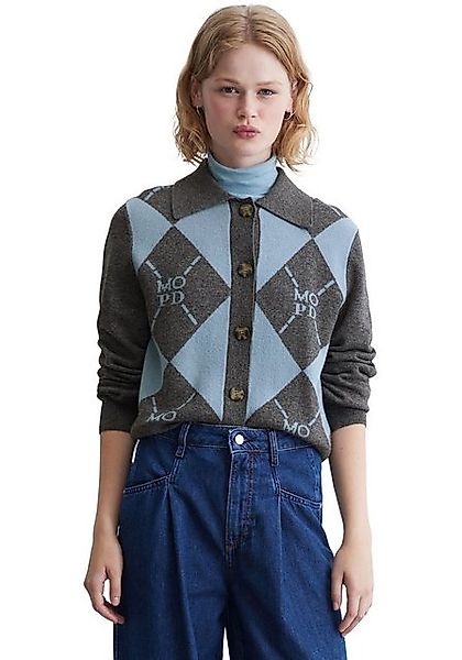 Marc O'Polo DENIM Jacquardstrickjacke mit elegantem Rauten- und Logomuster günstig online kaufen