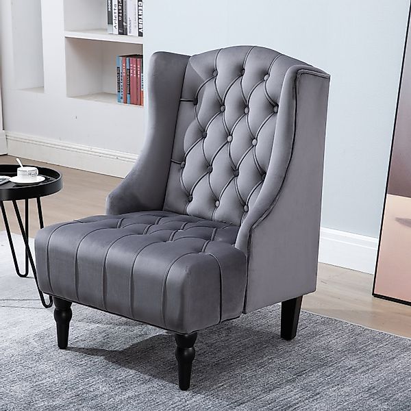 HOMCOM Ohrensessel Einzelsessel Relaxsessel mit Tufting, erhöhte Beine, gra günstig online kaufen