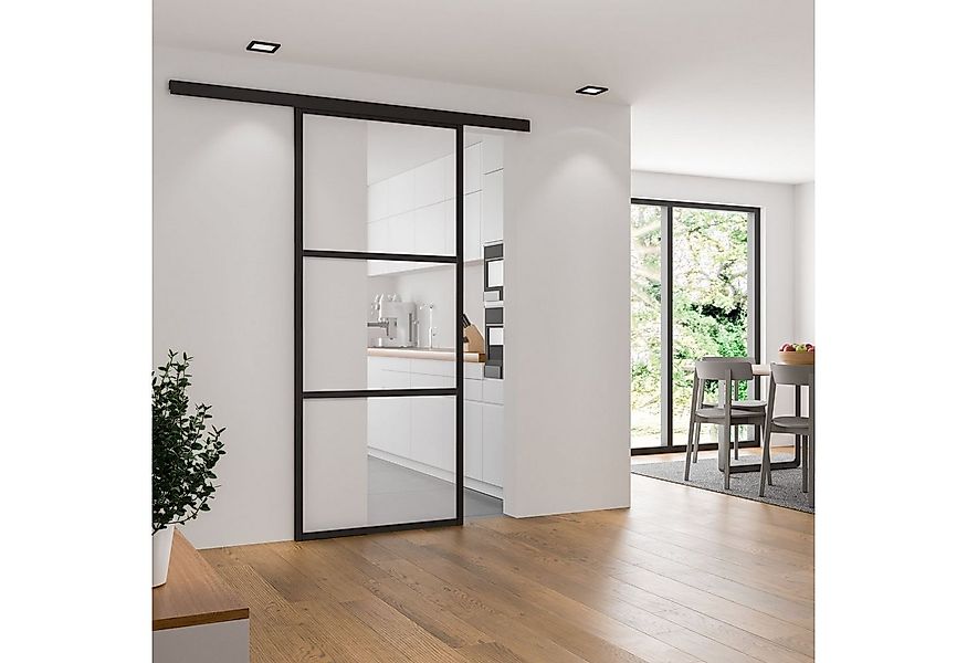 inova wohnen Glasschiebetür Klarglas mit schwarzem Rahmen und Dekorleisten, günstig online kaufen