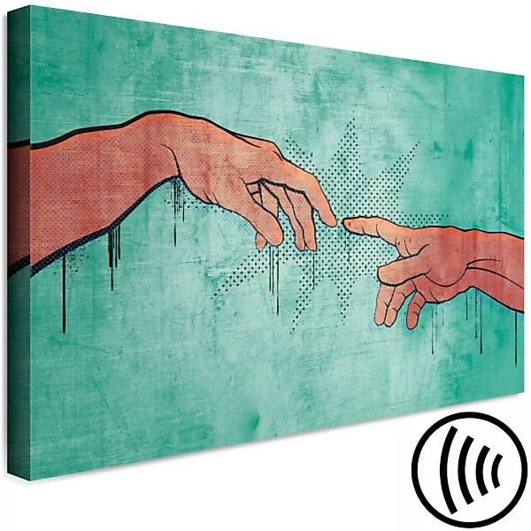Leinwandbild Zwei Hände - jugendliche Grafik mit religiöser Fresko-Inspirat günstig online kaufen