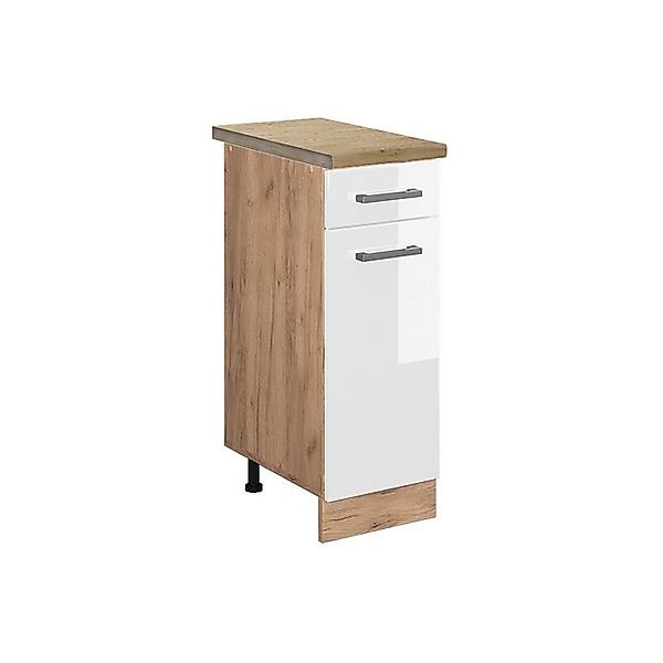 Vicco Küchenunterschrank R-Line Weiß Hochglanz/Goldkraft Eiche 30 cm AP Eic günstig online kaufen