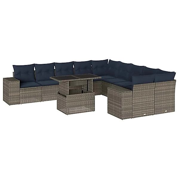 vidaXL 11-Tlg Gartensofa-Set mit Kissen Grau Polyrattan 3269431 günstig online kaufen