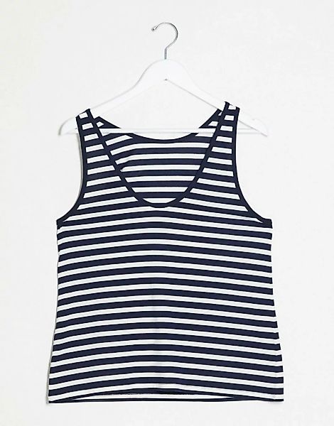 ASOS DESIGN – Ausgestelltes Trägershirt mit Streifen in Weiß und Marineblau günstig online kaufen