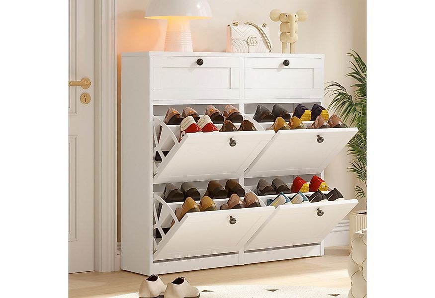 VOWNER Schuhschrank mit 4 Klappen, einstellbarer Schuhregal, schmaler Weiß günstig online kaufen
