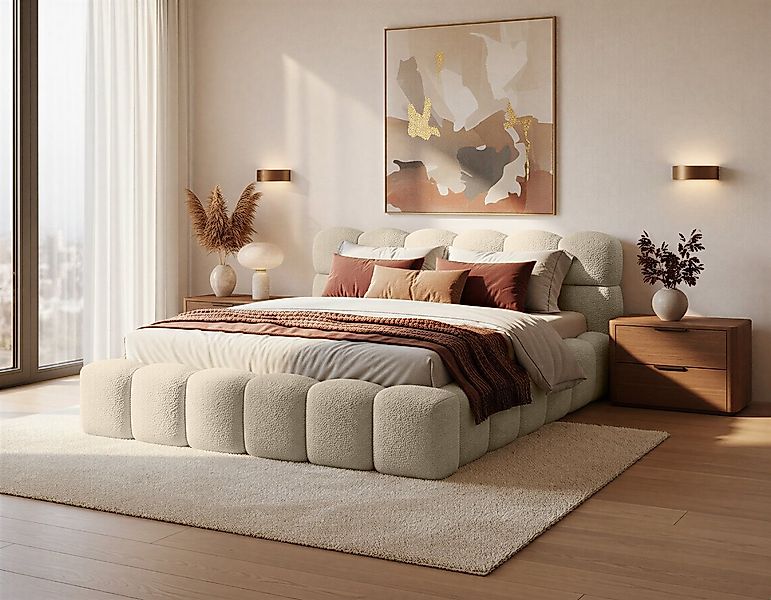 yourhouse24 Polsterbett Boston Slim Bouclé kompaktes Wolkenbett mit Bettkas günstig online kaufen