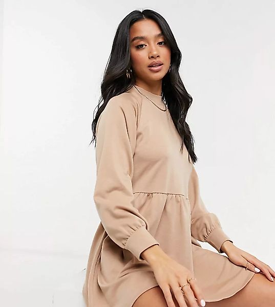 New Look Petite – Hochgeschlossenes Sweatshirt-Kleid mit voluminösen Ärmeln günstig online kaufen