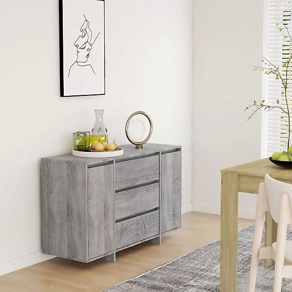 Sideboard Mit 3 Schubladen Grau Sonoma 120x41x75 Cm Spanplatte günstig online kaufen