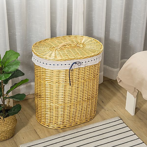 HOMCOM Wäschekorb mit Deckel aus Weide 100L 51x38x57cm Natur Wäschebox für günstig online kaufen