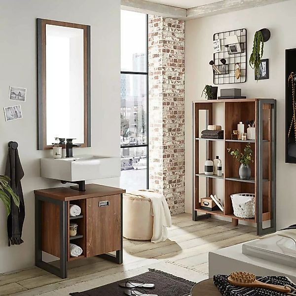 Badezimmermöbelset im Industrie Stil Eiche dunkel und Grau (dreiteilig) günstig online kaufen
