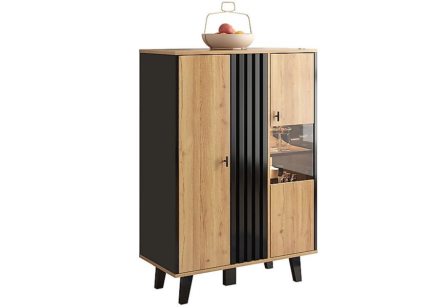 Merax Highboard, mit 8 Fächer inkl. LED,Vitrine mit Glastür,Sideboard Landh günstig online kaufen