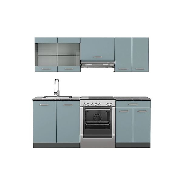 Vicco R-Line Küchenzeile Blau-Grau/Anthrazit 200 cm AP Anthrazit günstig online kaufen