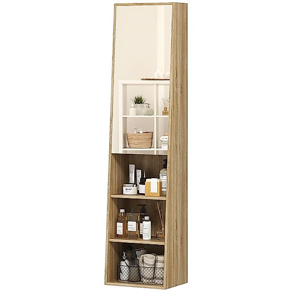 HOMCOM Badezimmerschrank Säule Stauraumschrank trapezförmig mit Spiegeltür, günstig online kaufen