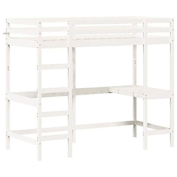 vidaXL Hochbett mit Schreibtisch Weiß 100x200 cm Massivholz Kiefer 842847 günstig online kaufen