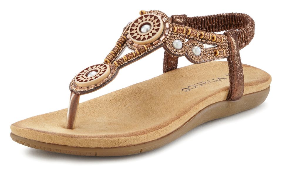 Vivance Zehentrenner Sandale, Sommerschuh, Pantolette mit Perlen und Steinc günstig online kaufen