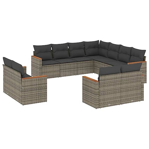 vidaXL 11-Tlg Garten-Sofagarnitur mit Kissen Grau Poly Rattan 3226501 günstig online kaufen