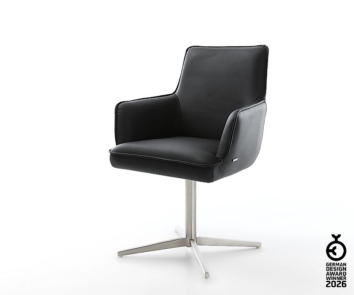 Drehstuhl Heira-Flex mit Armlehnen Echt-Leder Schwarz Fußkreuz Edelstahl 36 günstig online kaufen