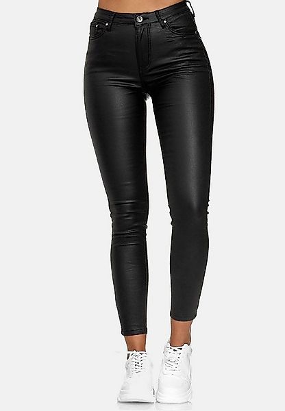 NEWPLAY Lederimitathose Leder Optik Skinny Coated Denim Pants (1-tlg) günstig online kaufen
