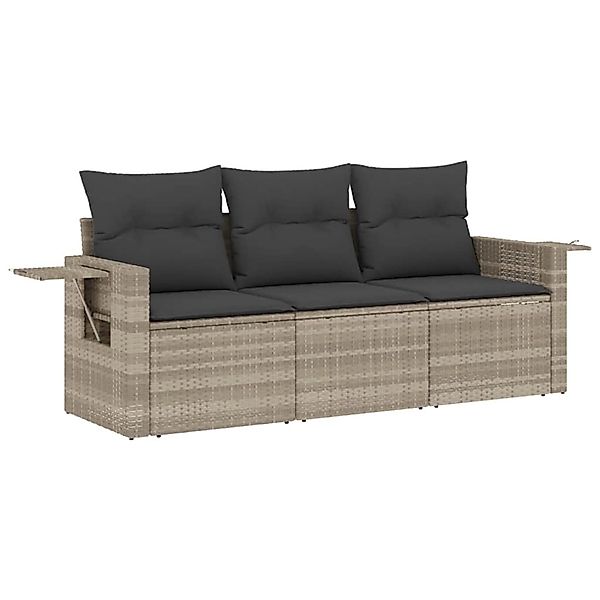 vidaXL 3-Tlg Garten-Sofagarnitur mit Kissen Hellgrau Poly Rattan 3219861 günstig online kaufen