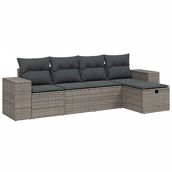 vidaXL 5-Tlg Garten-Sofagarnitur mit Kissen Grau Poly Rattan 3264396 günstig online kaufen