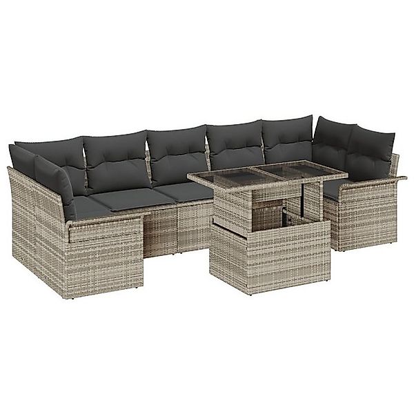 vidaXL Loungesofa 8-tlg. Garten-Sofagarnitur mit Kissen Hellgrau Poly Ratta günstig online kaufen