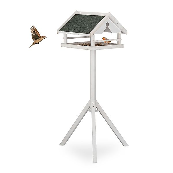 relaxdays Vogelhaus Weißes Vogelfutterhaus mit Ständer günstig online kaufen