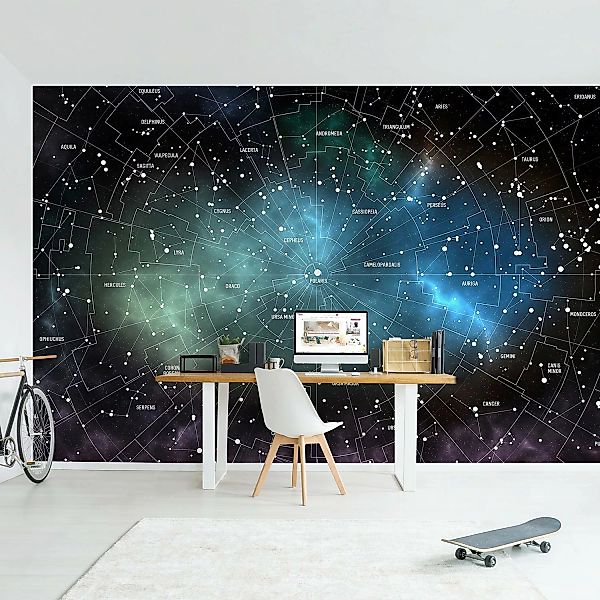 Bilderwelten Mustertapete Sternbilder Karte Galaxienebel schwarz Gr. 432 x günstig online kaufen