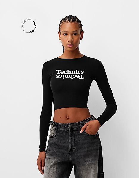 Bershka Langarmshirt Technics Mit Langen Ärmeln Damen 10-12 Schwarz günstig online kaufen