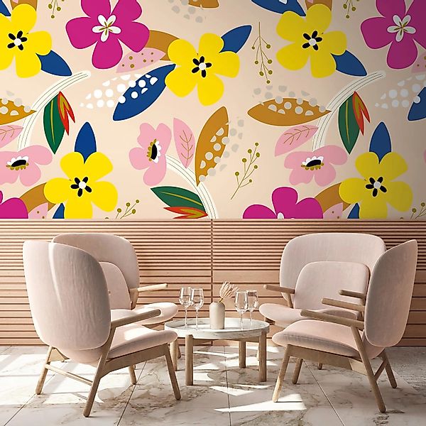 PROFHOME 392091-GU Fototapete Blumen Matt Beige Gelb Lila Blau 1,59 m x 2,8 günstig online kaufen