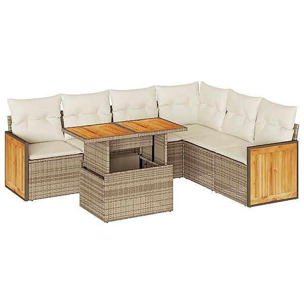 vidaXL 7-Tlg Garten-Sofagarnitur mit Kissen Beige Poly Rattan Akazie 332771 günstig online kaufen
