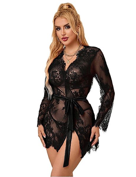 Lau-Fashion Nachthemd Pyjama Set Spitze Transparent günstig online kaufen