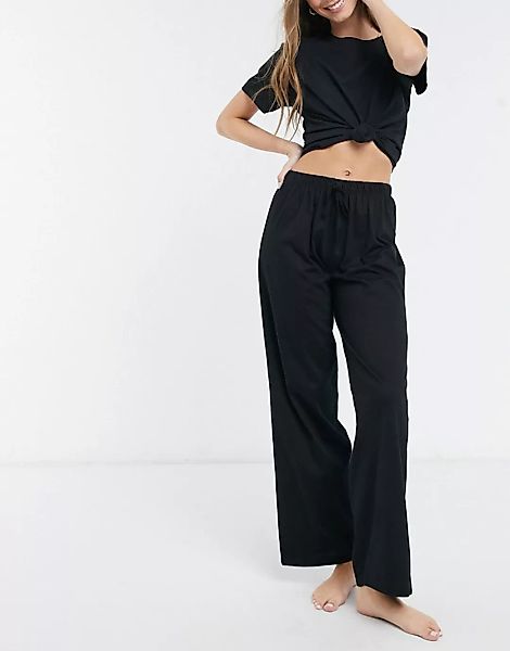 ASOS DESIGN – Mix & Match – Schwarze Pyjamahose aus Jersey mit geradem Bein günstig online kaufen