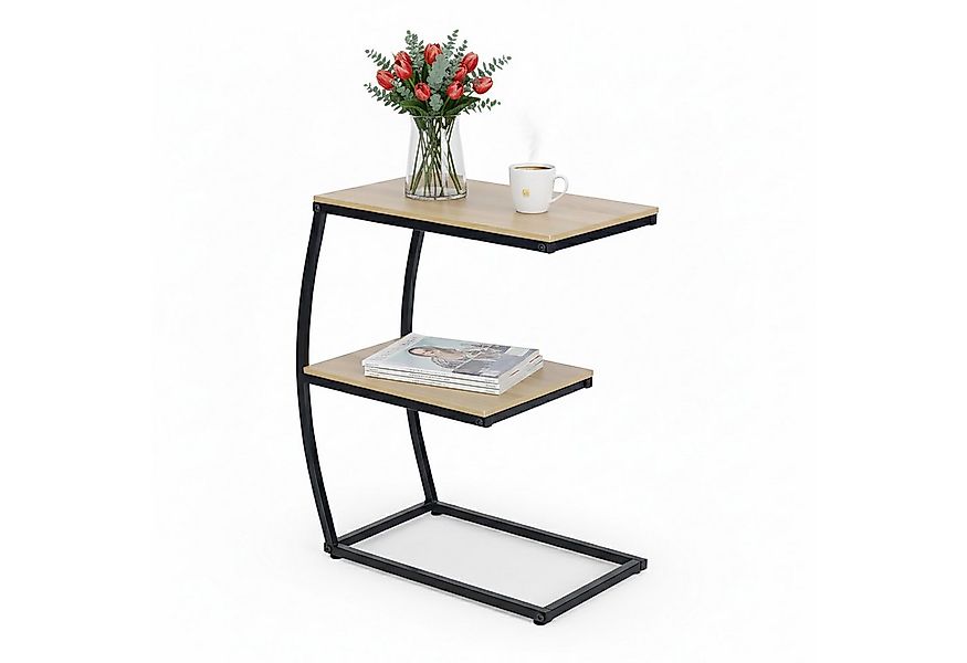 relaxdays Beistelltisch in C Form mit 2 Ablage, Holzoptik-Schwarz günstig online kaufen