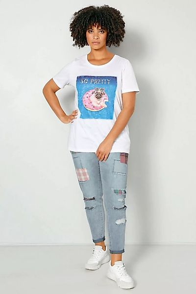 Angel of Style Strickpullover T-Shirt verzierter Mops-Print Halbarm günstig online kaufen