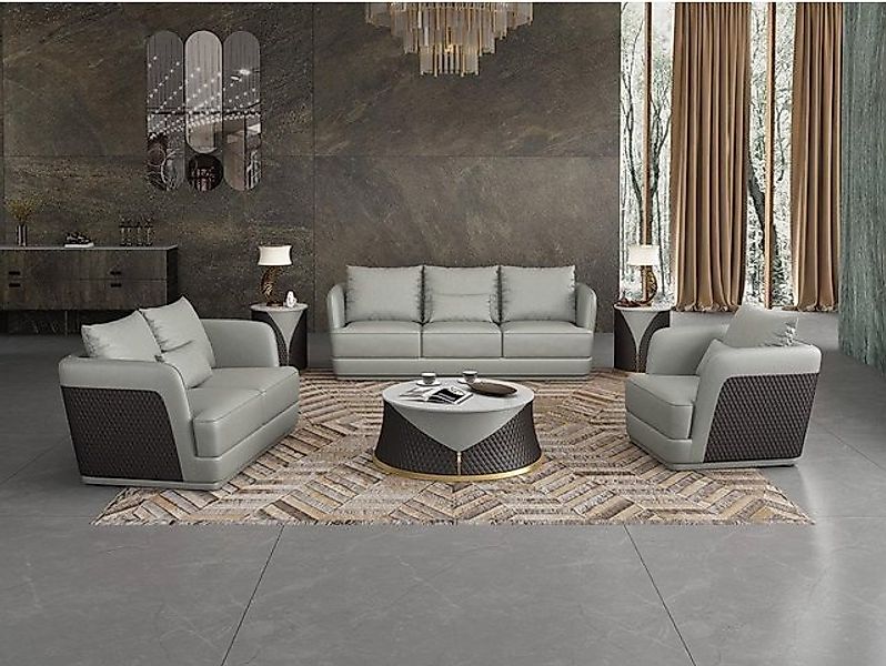 JVmoebel Sofa Graue Garnitur 3+2+1 Sitzer Couchtisch Beistelltisch Wohnland günstig online kaufen