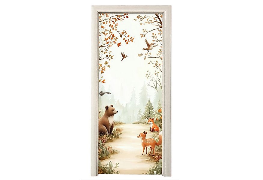 MuchoWow Türtapete Wald - Herbst - Waldtiere - Bär - Fuchs, Matt, bedruckt, günstig online kaufen