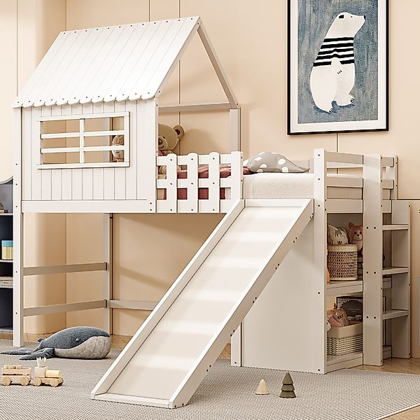 Flieks Hochbett Hausbett Kinderbett 90x200cm mit günstig online kaufen