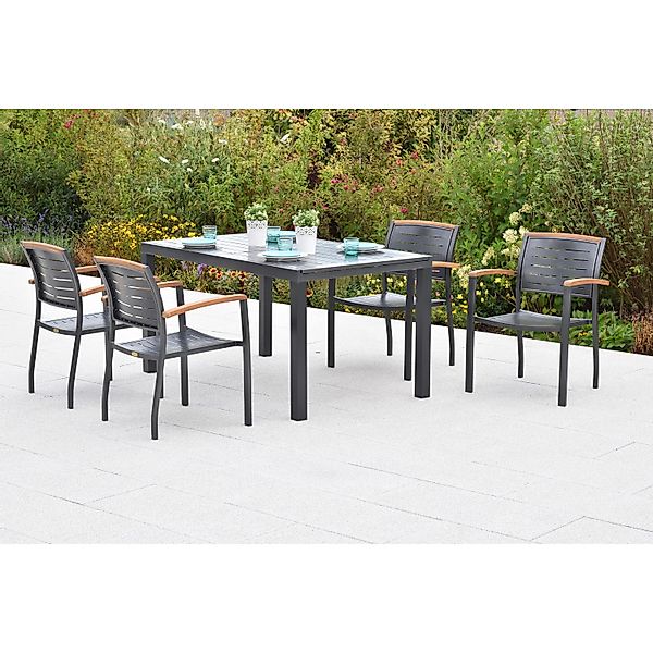 Merxx Tinos Set 5-tlg. 4 Stapelsessel Gartentisch Ausziehbar 150 (200) x 90 günstig online kaufen
