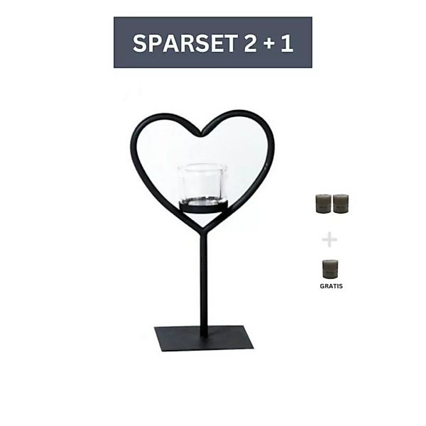 Sparset Herz Windlicht Elisa 30 cm- inkl. 3 Kerzen-Grau günstig online kaufen