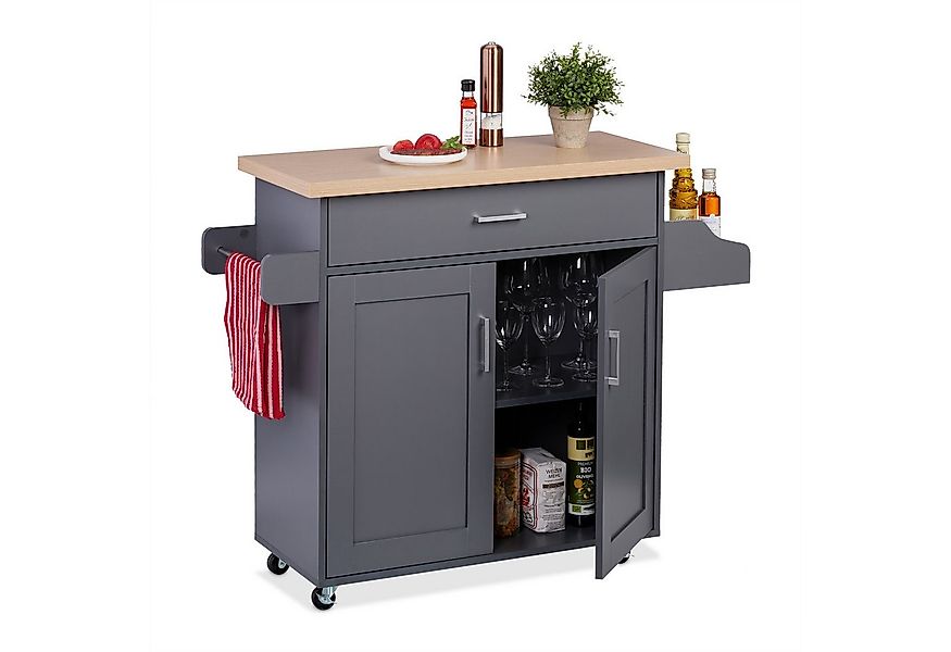 relaxdays Küchenwagen mit Arbeitsplatte, grau günstig online kaufen