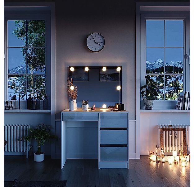 Vicco Schminktisch Sherry, Weiß Hochglanz, 90 cm mit LED Beleuchtung günstig online kaufen