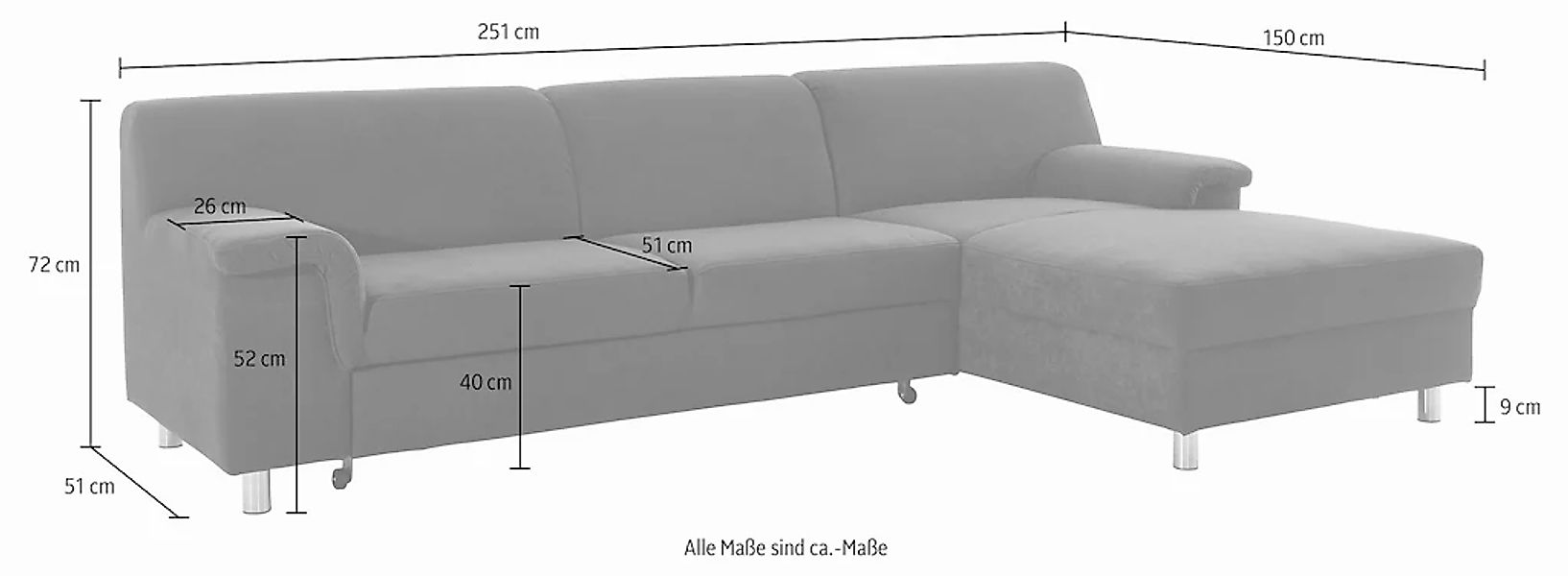 DOMO collection Ecksofa "Jamie, modern und elegant, Fußhöhe 9cm, L-Form," w günstig online kaufen