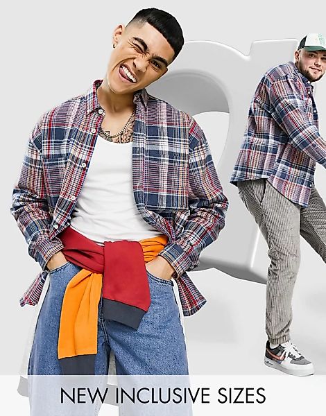 ASOS DESIGN – Kariertes Oversize-Hemd in College-Regenbogenfarben im Stil d günstig online kaufen