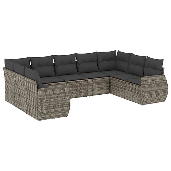 vidaXL 9-Tlg Garten-Sofagarnitur mit Kissen Grau Poly Rattan 3254137 günstig online kaufen