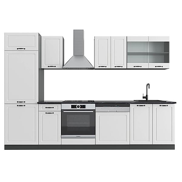 Vicco R-Line Küchenzeile Weiß Landhaus/Anthrazit 300 cm ohne Arbeitsplatte günstig online kaufen