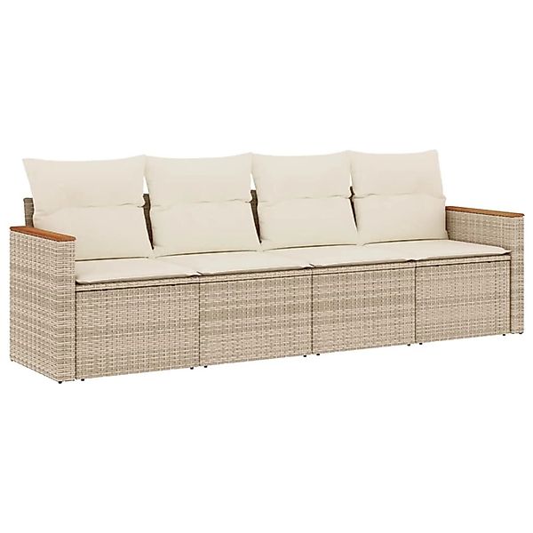 vidaXL 4-Tlg Garten-Sofagarnitur mit Kissen Beige Poly Rattan 3225771 günstig online kaufen