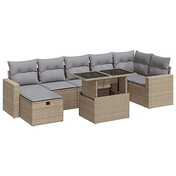 vidaXL 8-Tlg Garten-Sofagarnitur mit Kissen Beige Poly Rattan 3327829 günstig online kaufen